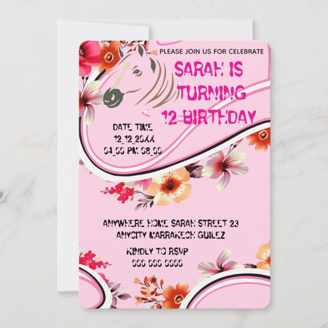 Plantilla editable de invitación de cumpleaños de  (Anverso)