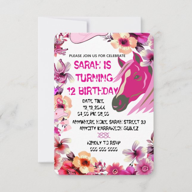 Plantilla editable de invitación de cumpleaños de  (Anverso)