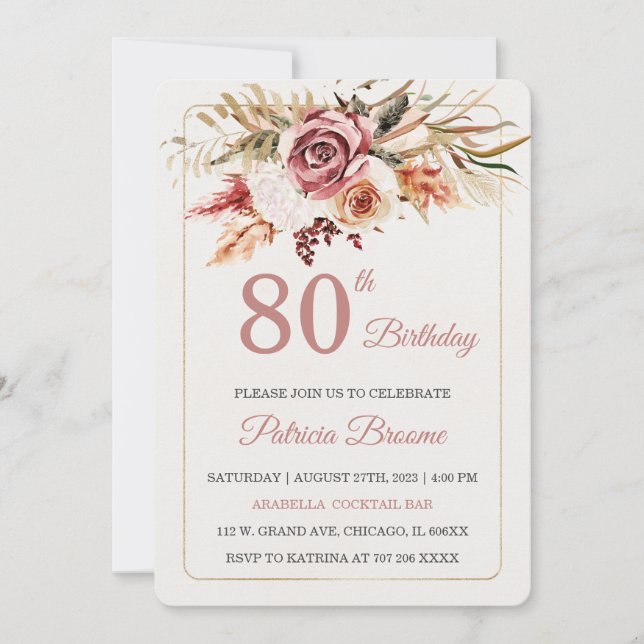 Plantilla Editable Elegante Cumpleaños 80 (Anverso)