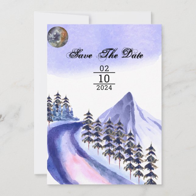 Plantilla editable para árboles de montaña de Boda (Reverso)