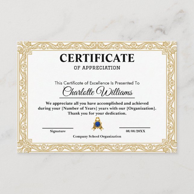 Plantilla elegante de certificado de agradecimient (Anverso)