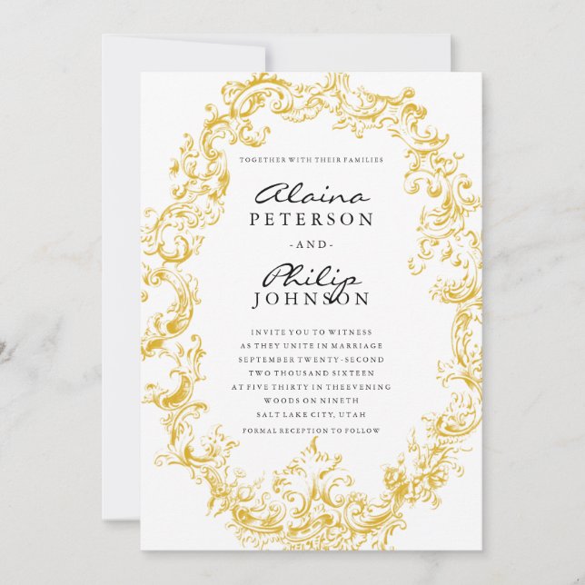 Plantilla elegante de la invitación de la boda del (Anverso)