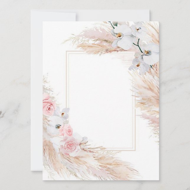 Plantilla en blanco de invitación floral/Fecha de  (Anverso)