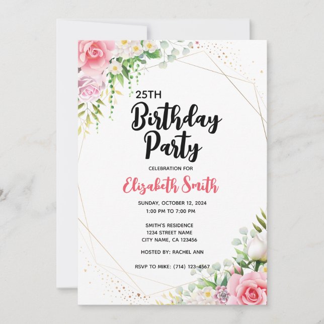 Plantilla floral de fiesta de cumpleaños editable  (Anverso)