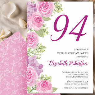 Plantilla floral de rosas rosadas Cumpleaños 94
