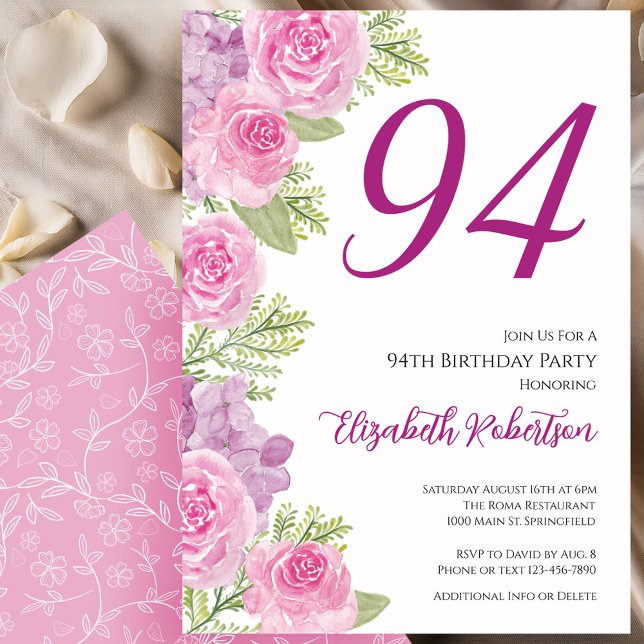 Plantilla floral de rosas rosadas Cumpleaños 94 (Subido por el creador)