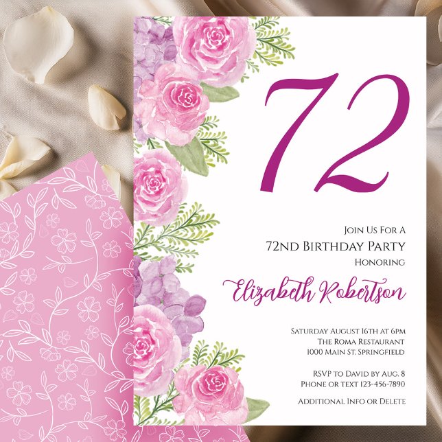 Plantilla floral de rosas rosadas para 72 cumpleañ (Subido por el creador)