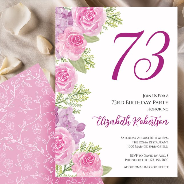 Plantilla floral de rosas rosadas para 73 cumpleañ (Subido por el creador)