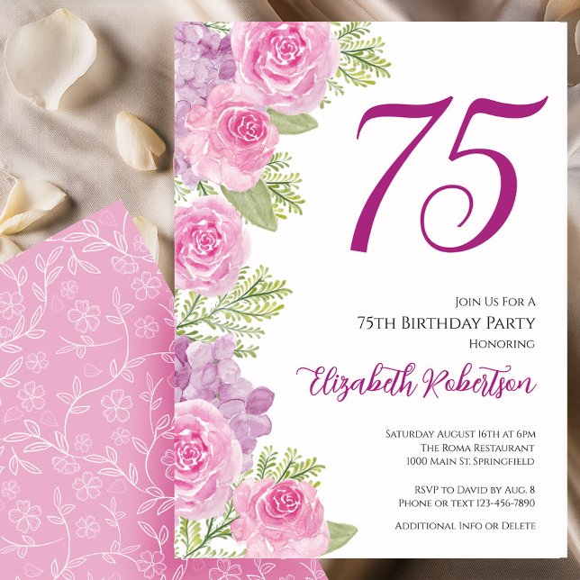 Plantilla floral de rosas rosadas para 75 cumpleañ (Subido por el creador)