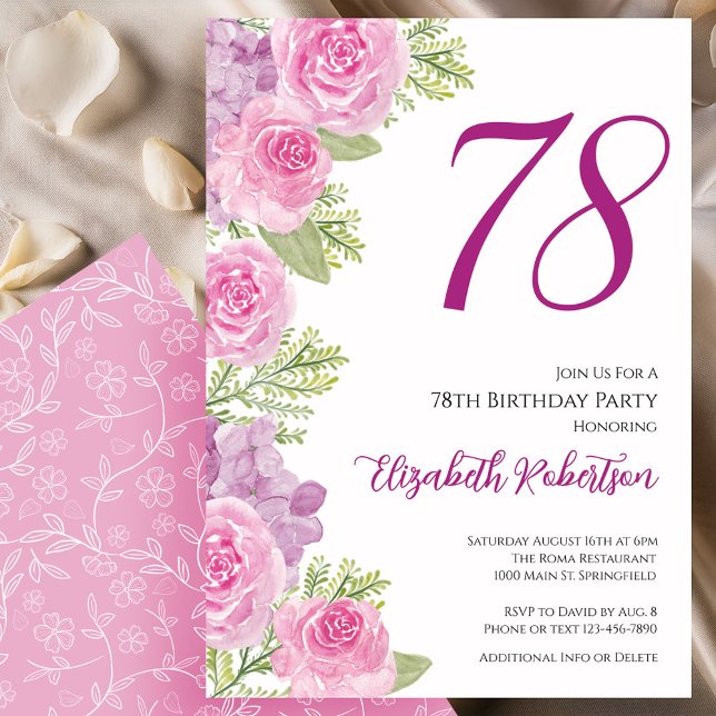 Plantilla floral de rosas rosadas para 78 cumpleañ (Subido por el creador)