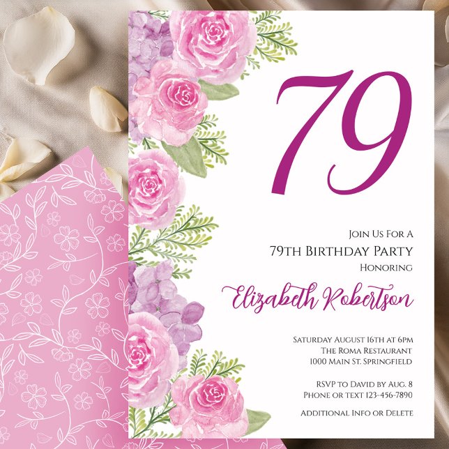 Plantilla floral de rosas rosadas para 79 cumpleañ (Subido por el creador)