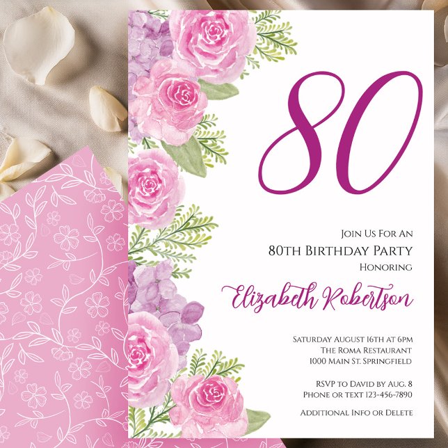 Plantilla floral de rosas rosadas para 80 cumpleañ (Subido por el creador)
