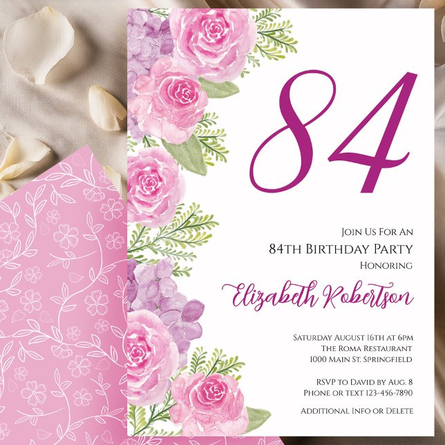 Plantilla floral de rosas rosadas para 84 cumpleañ (Subido por el creador)
