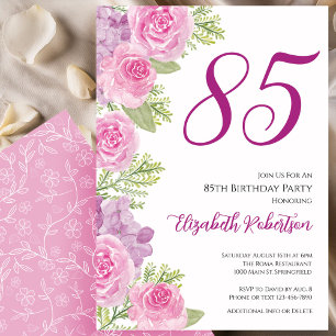 Plantilla floral de rosas rosadas para 85 cumpleañ