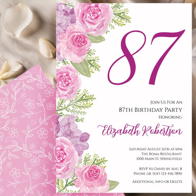 Plantilla floral de rosas rosadas para 87 cumpleañ (Subido por el creador)
