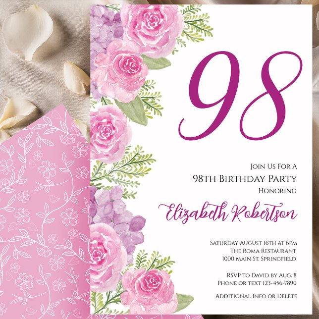 Plantilla floral de rosas rosadas para 98 cumpleañ (Subido por el creador)
