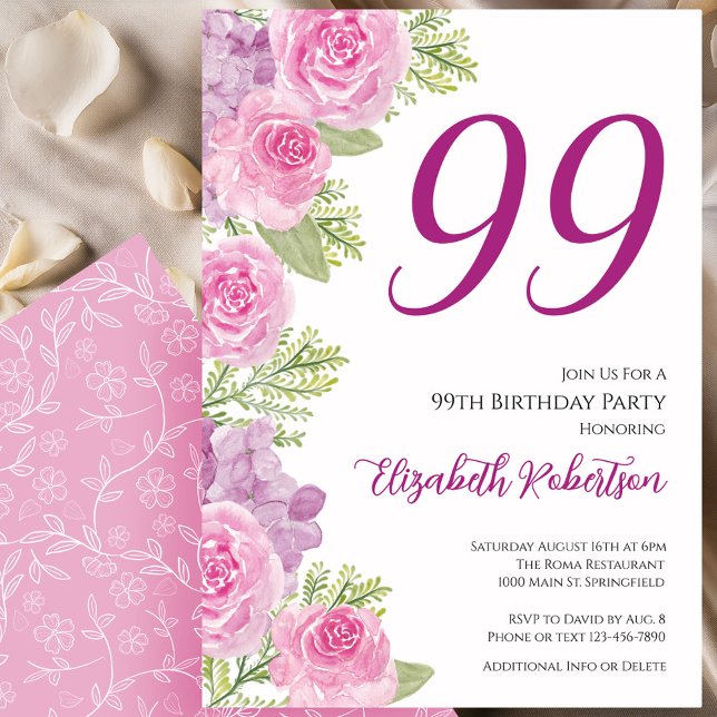 Plantilla floral de rosas rosadas para 99 cumpleañ (Subido por el creador)