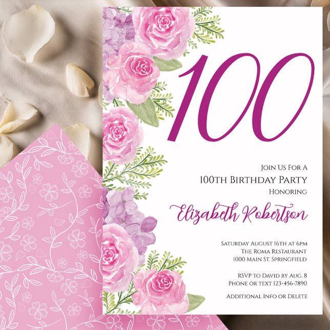 Plantilla floral de rosas rosadas para cumpleaños  (Subido por el creador)