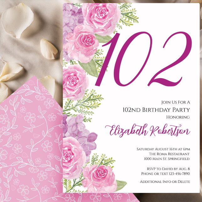 Plantilla floral de rosas rosadas para cumpleaños  (Subido por el creador)