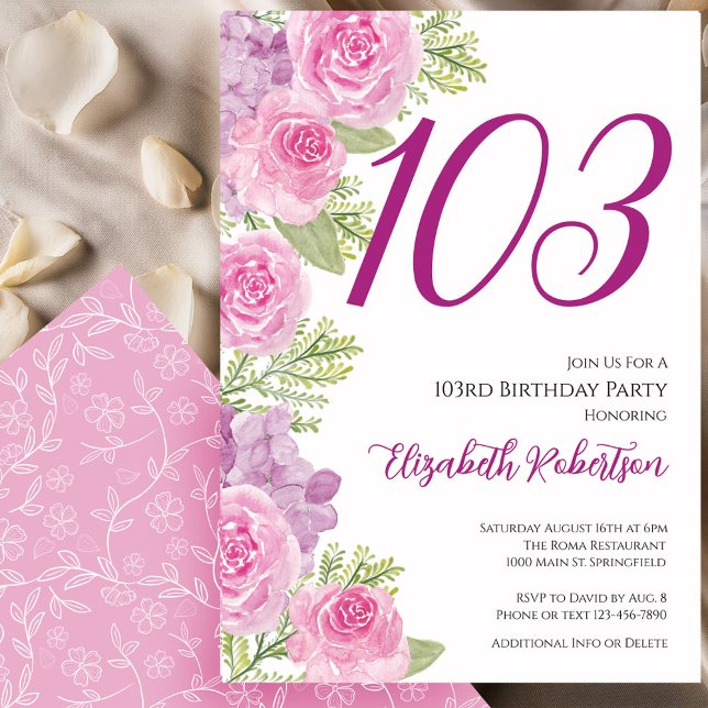 Plantilla floral de rosas rosadas para cumpleaños  (Subido por el creador)