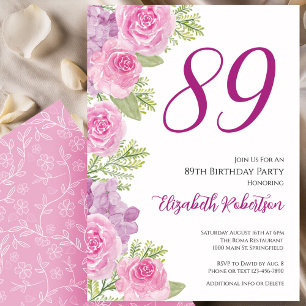 Plantilla floral de rosas rosadas para el 89 cumpl