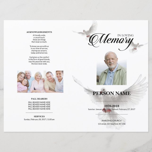 Plantilla Funeral de Dove Blanco (Anverso)