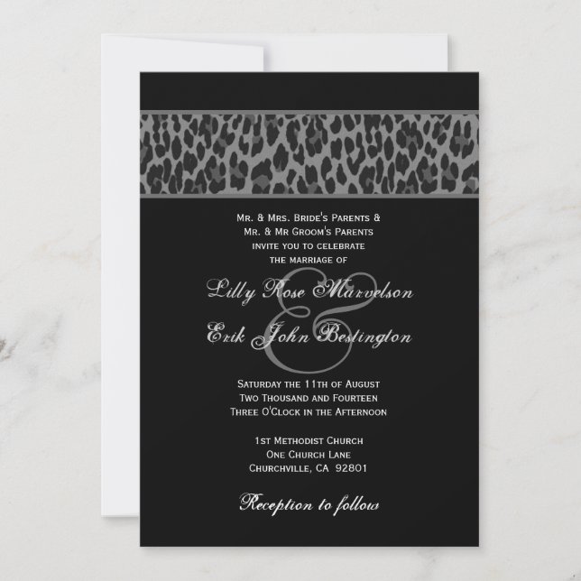 Plantilla G200 de Boda de Leopardo Blanco Negro (Anverso)