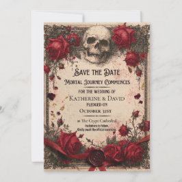 Plantilla gótica de aviso de fecha con calavera y 