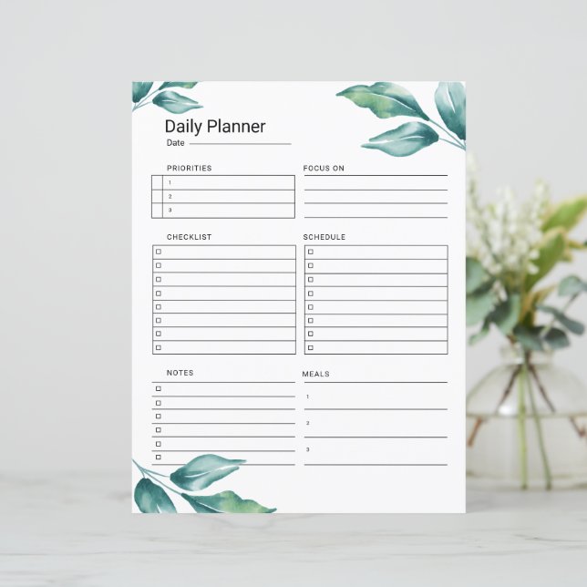 Plantilla impresa de planificador diario (Anverso de pie)