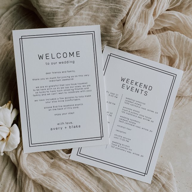 Plantilla Itineraria AVERY Boda Moderno de fin de  (AVERY Modern Wedding Weekend Itinerary Template)