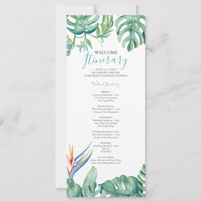 Plantilla Itineraria de Boda de Destino Tropical (Anverso)