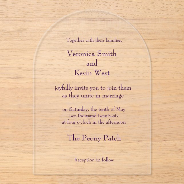 Plantilla Limpiar invitación de casamiento acrílic (Anverso)