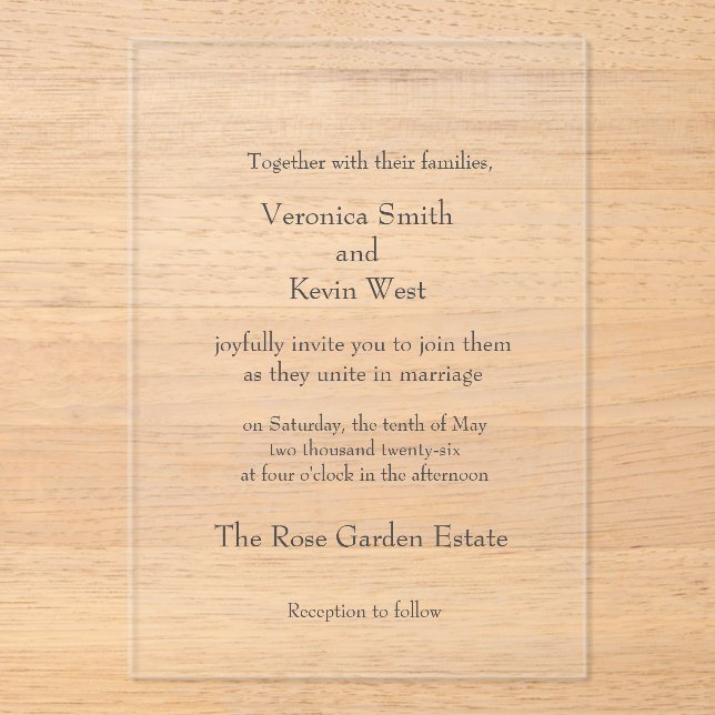 Plantilla Limpiar invitación de casamiento acrílic (Anverso)