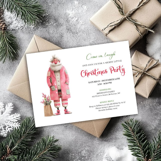 Plantilla moderna de fiesta de Navidad con Papá No (Modern Pink Santa Funny Christmas Party Template)