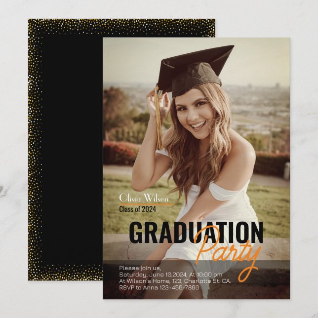 Plantilla moderna de invitación para fiesta de gra (Anverso / Reverso)