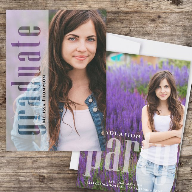 Plantilla moderna de la fiesta de graduación de fo (Graduate modern style photo invitation announcement with creative typography. )