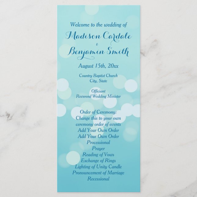 Plantilla moderna del programa Aqua Blue Wedding (Anverso)