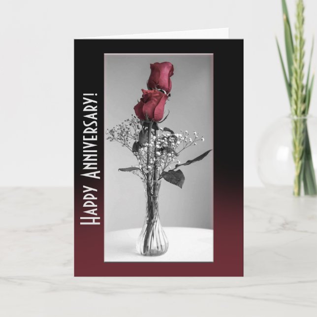 Plantilla Monocroma de Rosas Rojas para Feliz Aniv (Anverso)