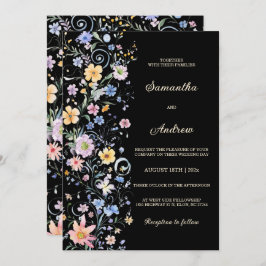 Plantilla negra de Boda de flores silvestres rusas