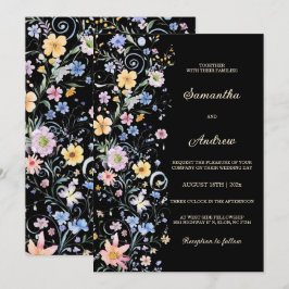 Plantilla Negra de Boda de Flores Silvestres Rústi