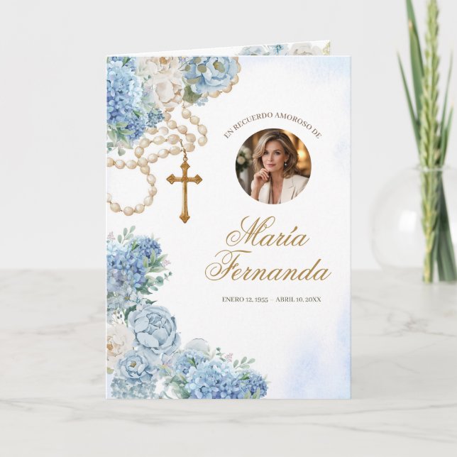 Plantilla para Programa Funerario Floral Azul (Anverso)
