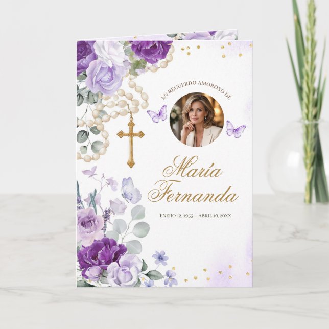 Plantilla para Programa Funerario Floral Morado (Anverso)
