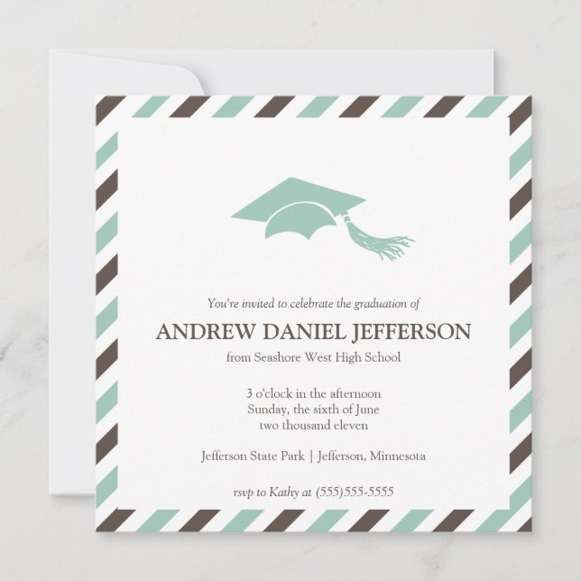 Plantilla rayada de la invitación de la graduación (Anverso)
