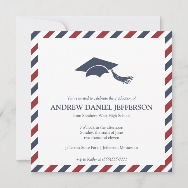 Plantilla rayada de la invitación de la graduación (Anverso)