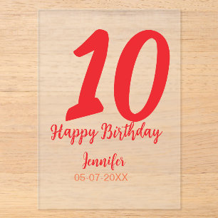 plantilla roja de 10º cumpleaños agregar nombre fe