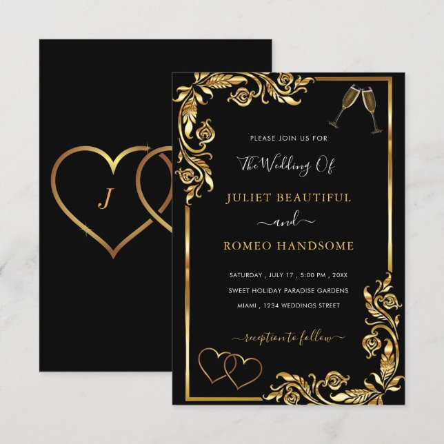 Plantilla romántica para la invitación a la boda d (Anverso / Reverso)