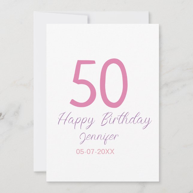 plantilla rosa de 50 cumpleaños agregar nombre fec (Anverso)