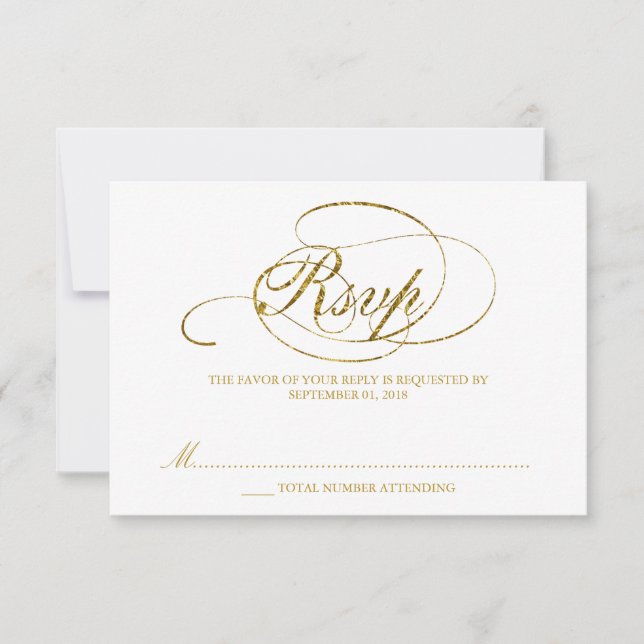 Plantilla RSVP de casamiento de Relieve metalizado (Anverso)