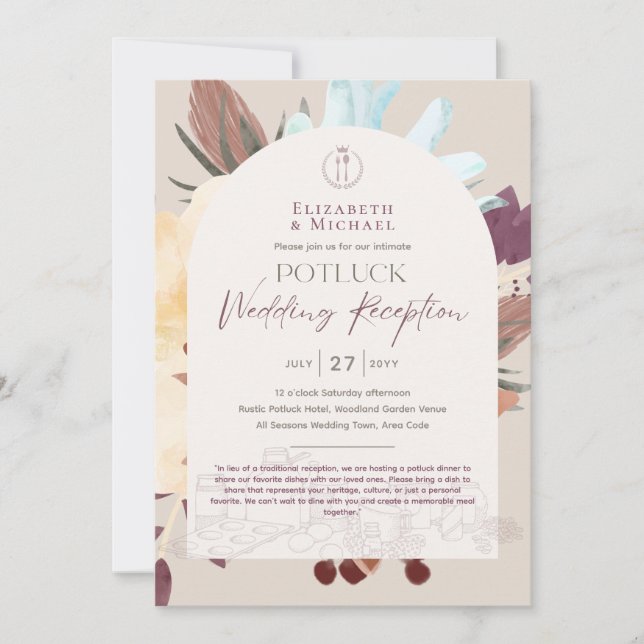 Plantilla Rustic POTLUCK Wedding Recepción Invitac (Anverso)