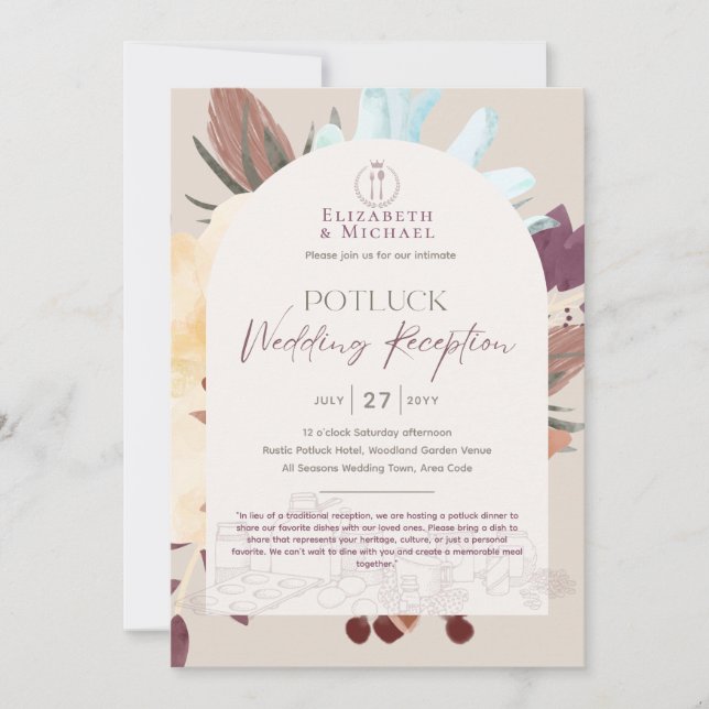 Plantilla Rustic POTLUCK Wedding Recepción Invitac (Anverso)